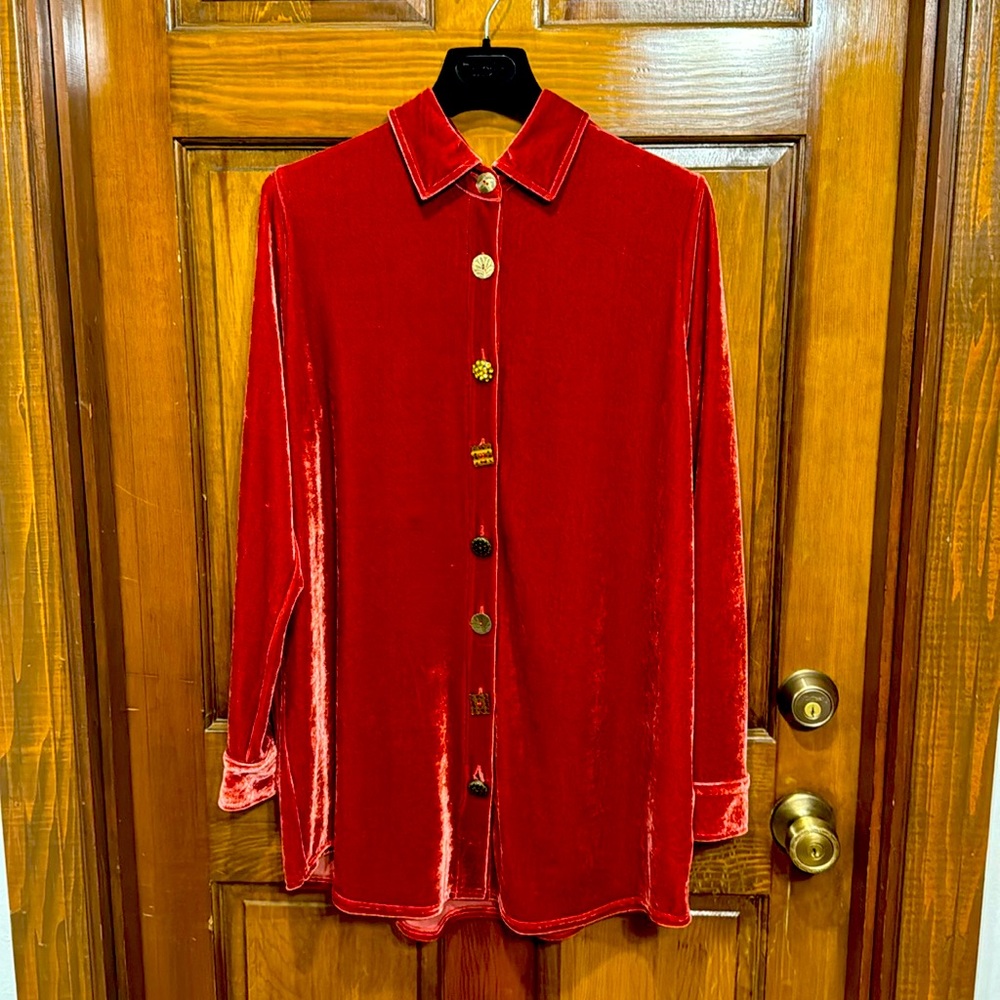 Soft surroundings burnt orange beautiful velvet button down